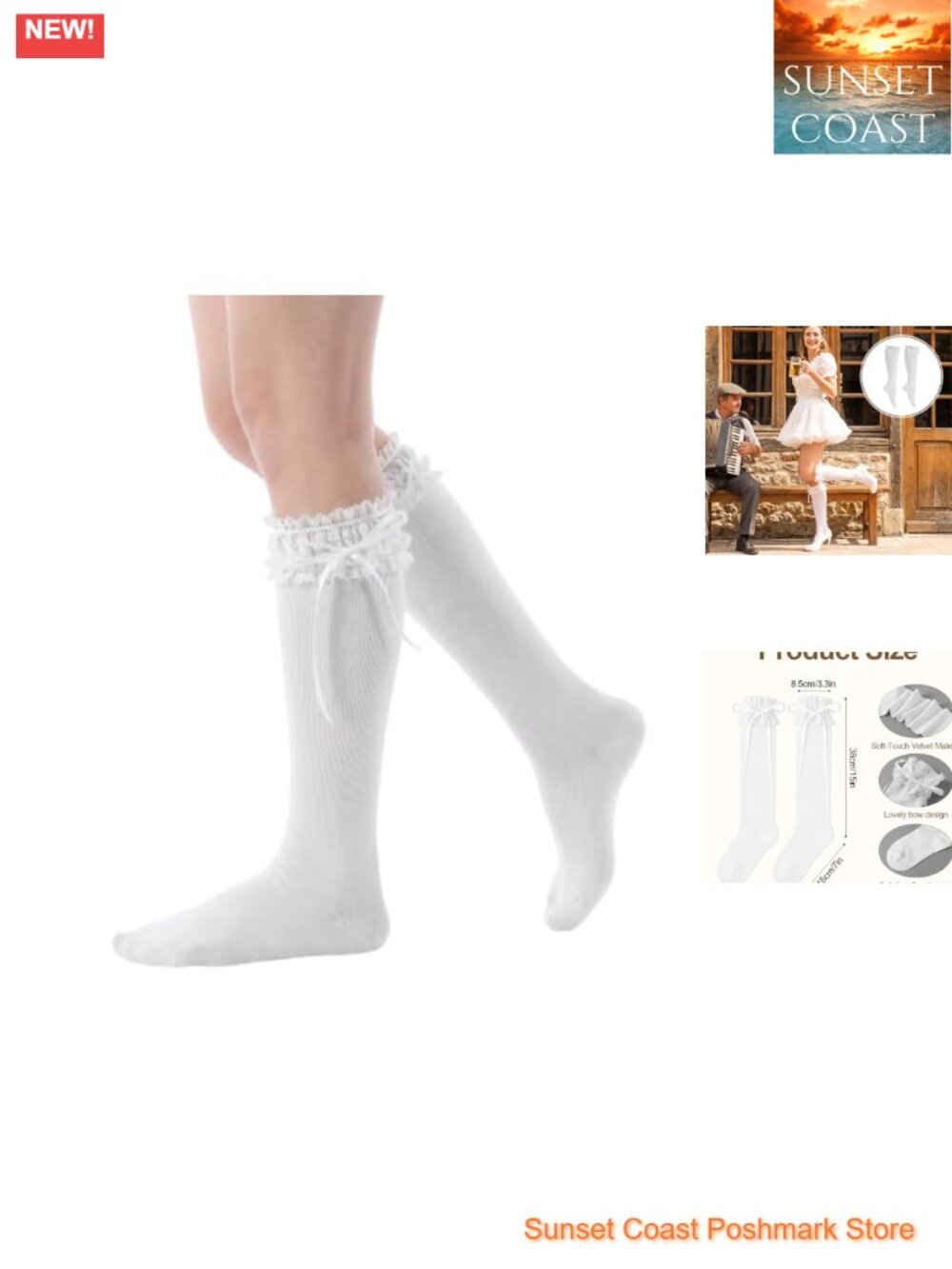 Women's Knee High Socks Lace Ribbon Bow Combed Cotton Cosplay Lolita